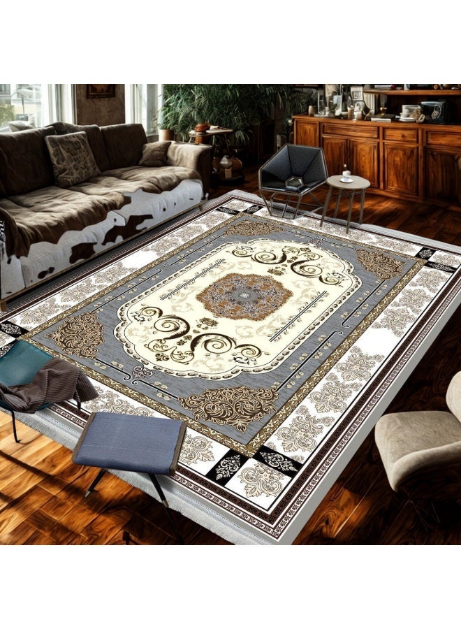 SMART HOME Large padded floor mat with a soft velvet surface and non-slip backing - Living room rug - Majlis rug - Lounge rug - Luxurious decorative rug - Elegant rug with modern patterns for living rooms and majlis - Size 350x250 cm - Suitable for everyday use and entertaining - Image 5